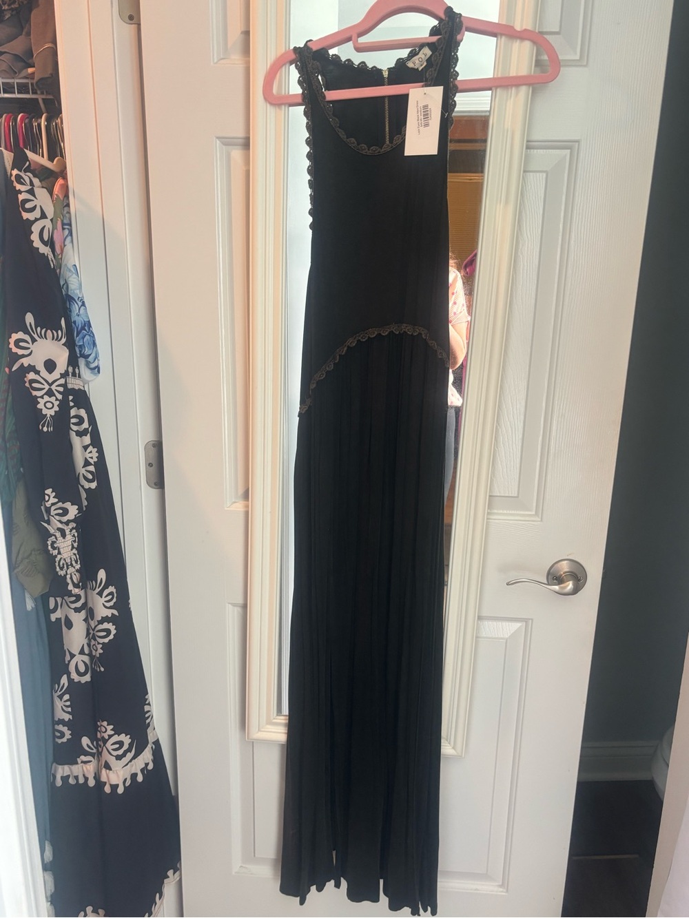POL Black Sleeveless Maxi Dress with Lace Accents